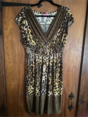 Women's Animal Print Midi Dress with Smocked Waist